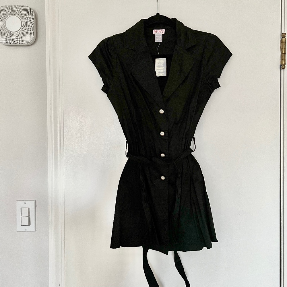 NWT Button Front Black Safari Short Sleeve Body Hugging Size Small Dress